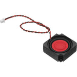 Patikil 2 Watt 8 Ohm Mini Speaker front view showcasing the black square housing and red center cone for DIY audio projects.