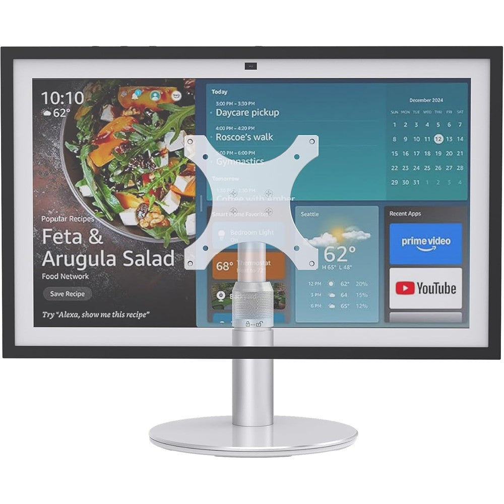 Letlar Tiltable Stand For Echo Show 21 And Echo Show 15 First And Second Generation Rotatable Metal Desktop Base Silver front view