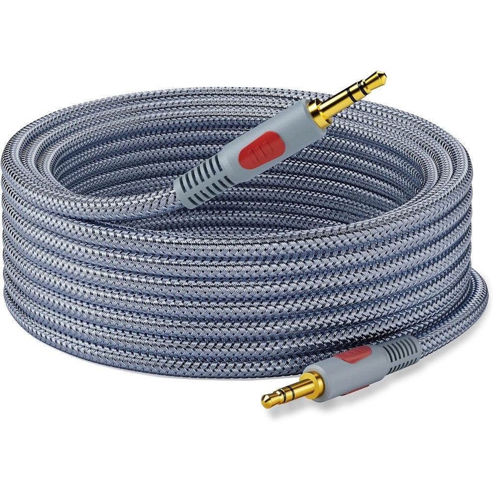 Ruaeoda 30 foot braided 3.5mm aux audio cable front view