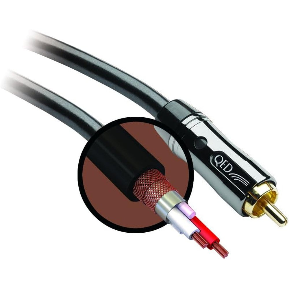 QED Performance Subwoofer Cable 6M front view with gold plated connectors