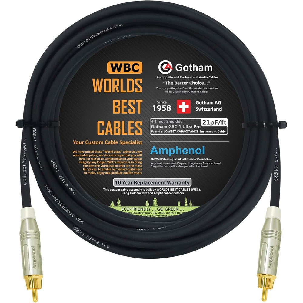 Worlds Best Cables Gotham GAC-1 Ultra Pro 20 foot subwoofer cable front view