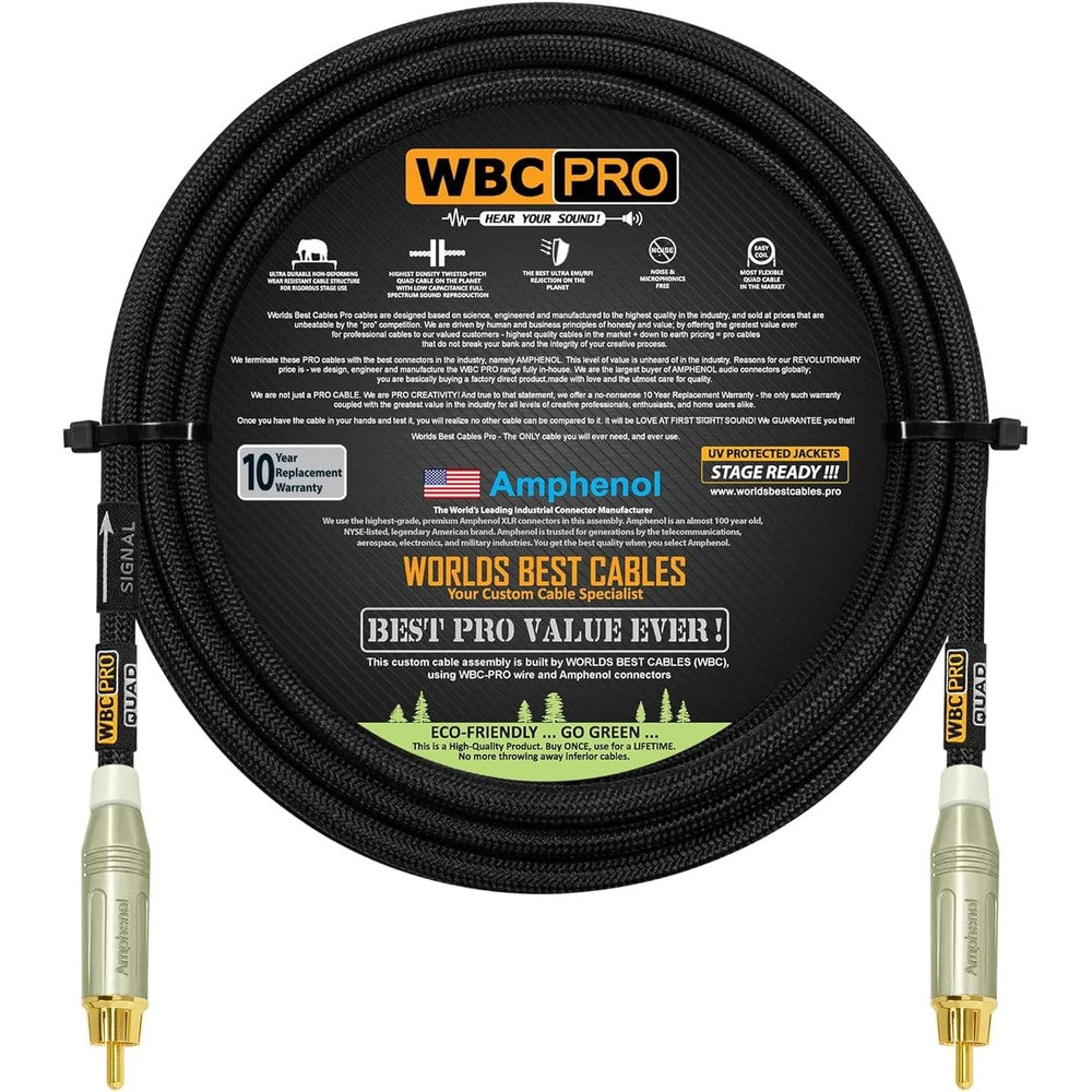 Worlds Best Cables PRO-Quad 15-foot subwoofer cable front view