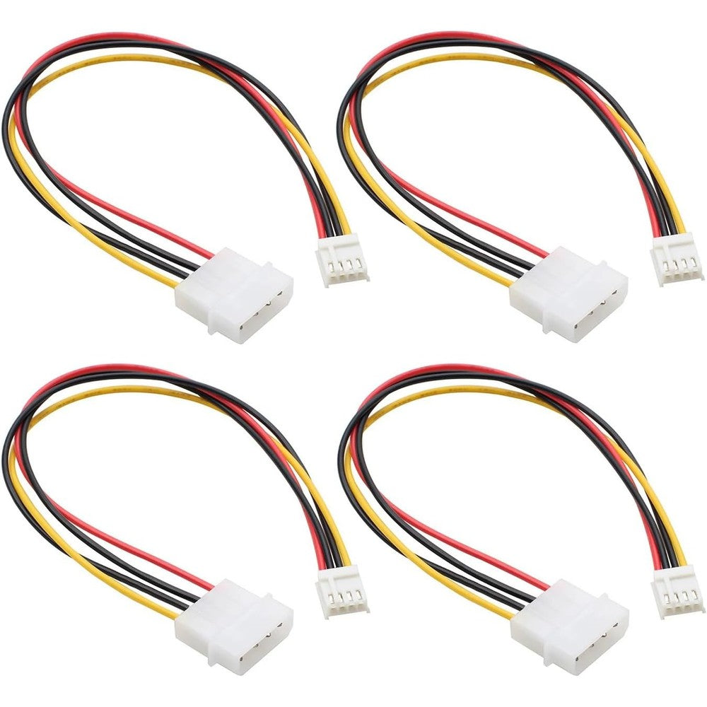 ThtRht Molex to floppy adapter four pack front view showing the color coded internal computer power supply cables