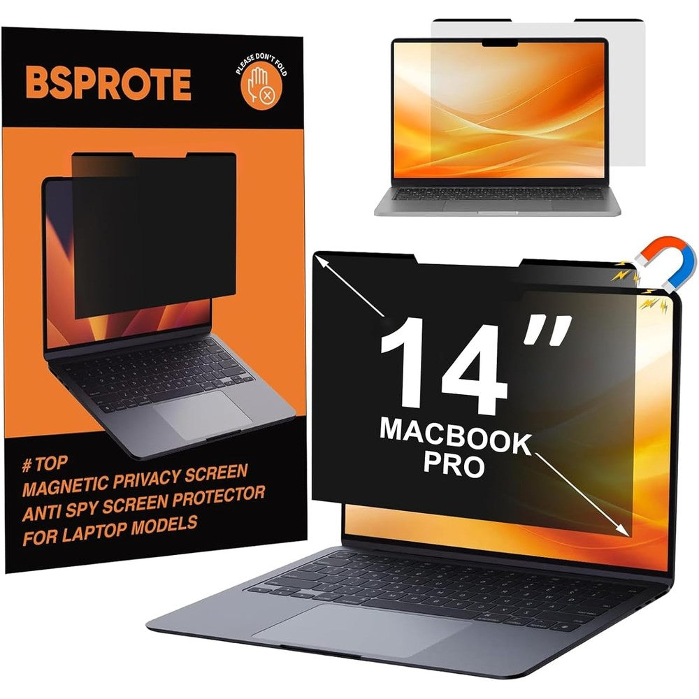 BSPROTE magnetic privacy screen for 14 inch MacBook Pro front view showcasing clear display