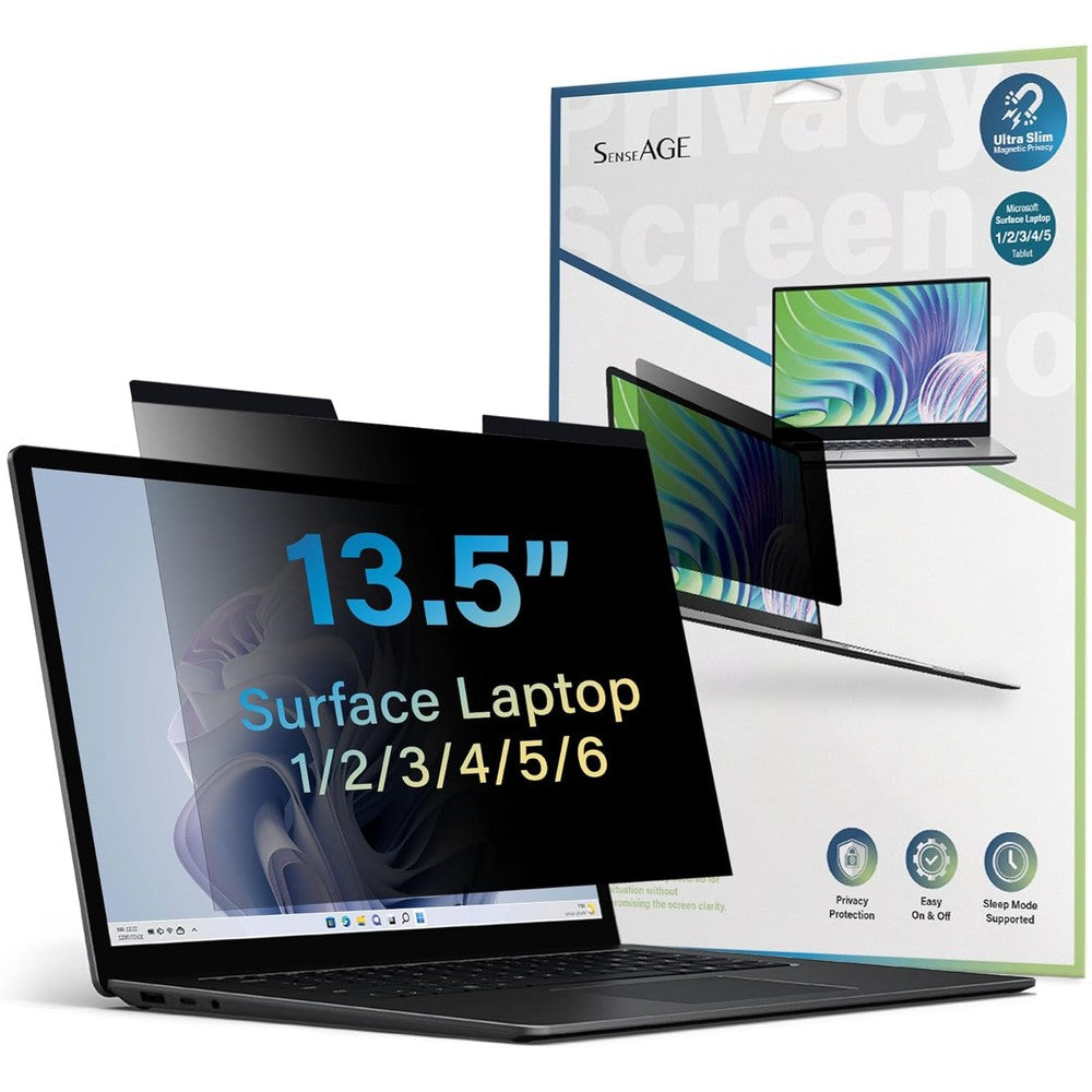 SenseAGE magnetic privacy screen protector front view attached to Surface Laptop