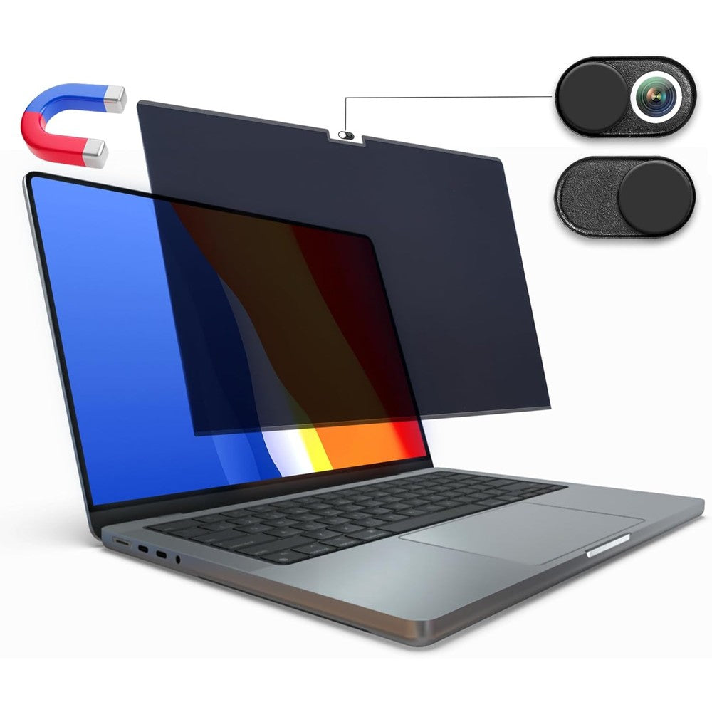Generic magnetic privacy screen for MacBook Pro 14 inch attached to a laptop front view
