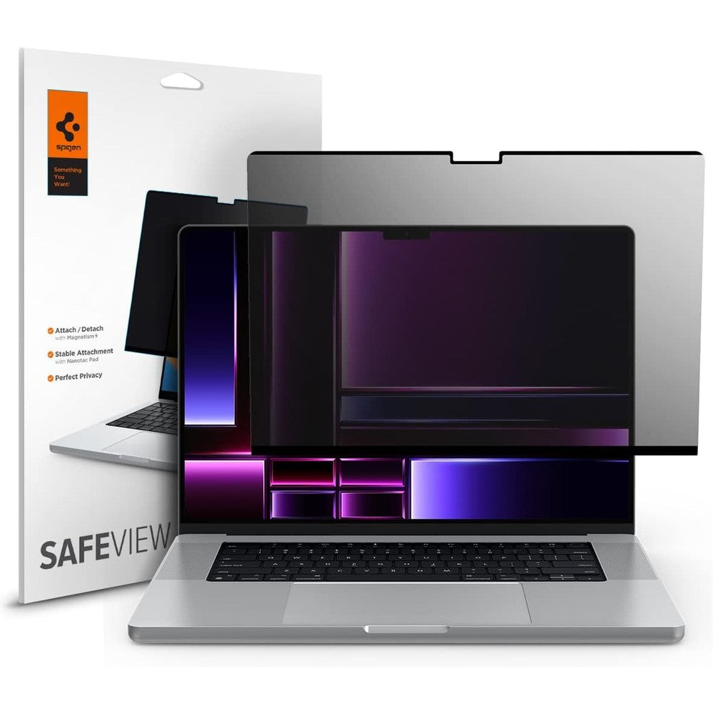 Spigen SafeView privacy filter screen protector front view on laptop display
