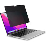 Kensington magnetic privacy screen protector front view mounted on a 16 inch MacBook Pro laptop.