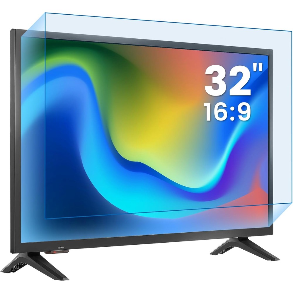 FORITO 32 inch TV screen protector front view showcasing the anti blue light matte filter on a television panel.
