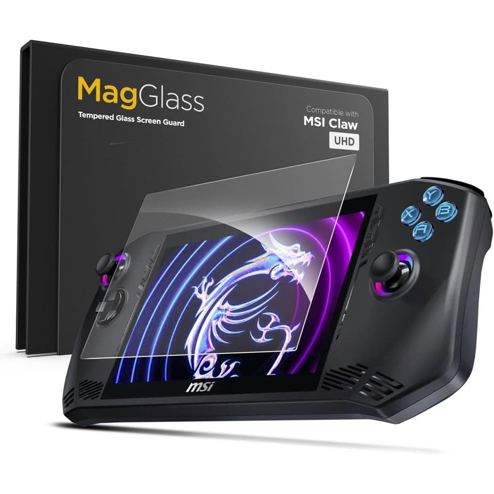 Magglass screen protector for MSI Claw A1M front view showing clear tempered glass