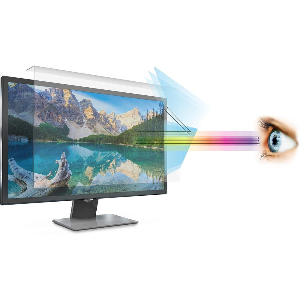 EZ-Pro Screen Protector anti blue light screen filter front view hanging on a widescreen desktop monitor