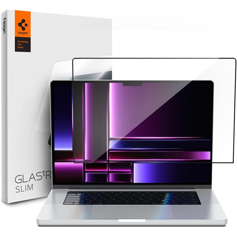 Spigen Glas.tR Slim tempered glass screen protector for MacBook Pro 16 front view