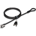Kensington MicroSaver 2.0 laptop lock front view showing the 10mm cylindrical keyed lock head connected to a thick carbon steel cable