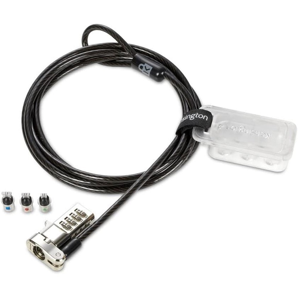 Kensington Universal Three-in-One Combination Laptop Lock front view showing the four digit resettable dials.