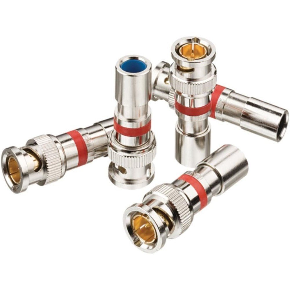 Ideal InSITE RG59 BNC compression connectors 35 pack jar front view showing clear visual window.