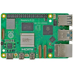 Raspberry Pi 5 4GB single board computer top view showing the green motherboard and layout.