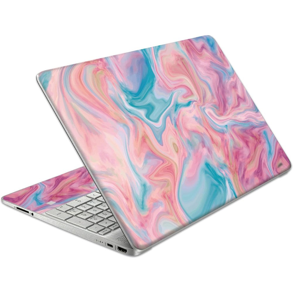 TracyArt HP 15.6 Inch laptop skin decal showing front view of pink marble design