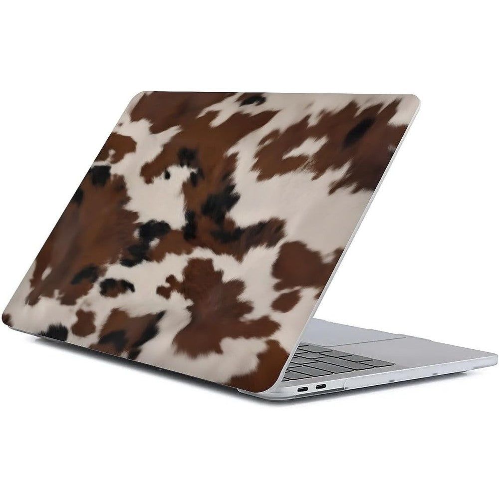Generic cowhide print MacBook case front view showing rustic pattern design