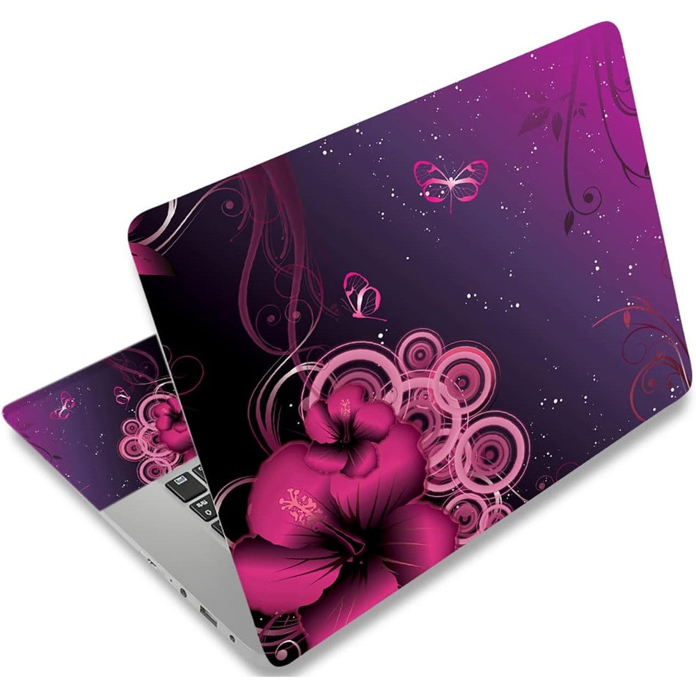 AORTDES purple flowers universal laptop skin front view on a closed laptop lid