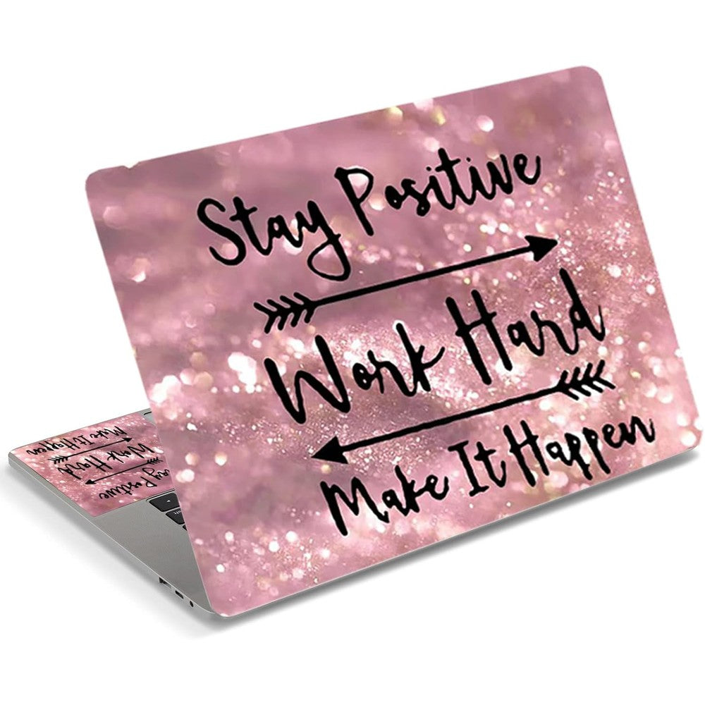 DINKY universal laptop skin pink letters front view on notebook lid