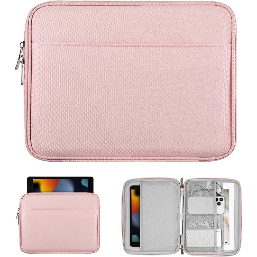 TiMOVO pink tablet sleeve bag front view showcasing water resistant exterior material.
