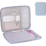 DDgro padded tablet sleeve bag misty blue front view showing sleek water resistant polyurethane exterior