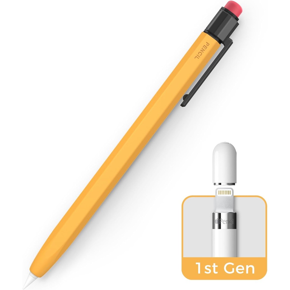 TRONWIN Apple Pencil 1st Generation Silicone Case in classic yellow shown from a front perspective view.