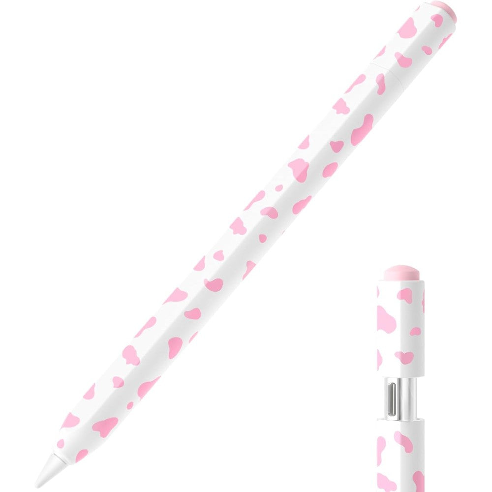 JOOSKO cow print apple pencil usb-c case front view showing pink silicone pattern