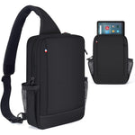 NBOXUMG tablet carrying sleeve shoulder bag in black front view showing premium nylon fabric and zipper track.