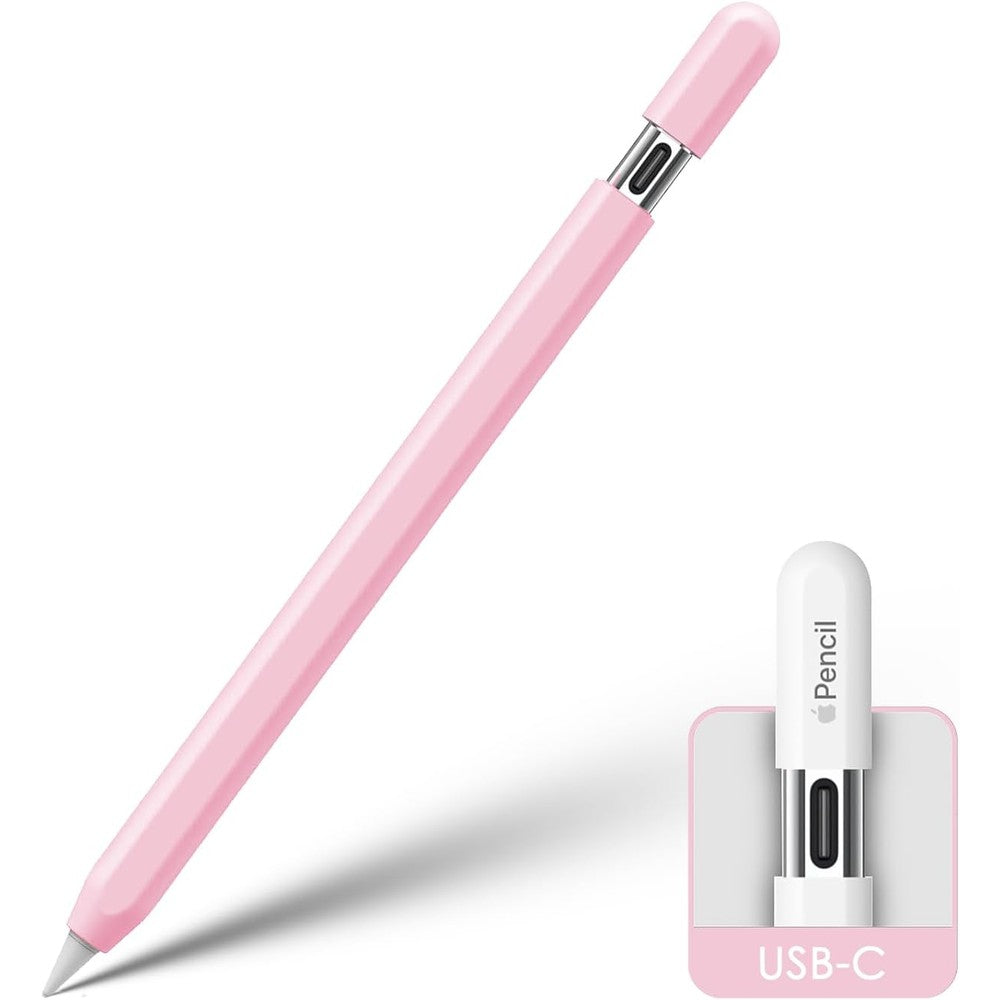 KELIFANG silicone case sleeve for Apple Pencil USB-C front view in cute pink color.
