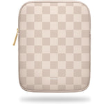 Vandel tablet sleeve front view showing beige neutral checker pattern