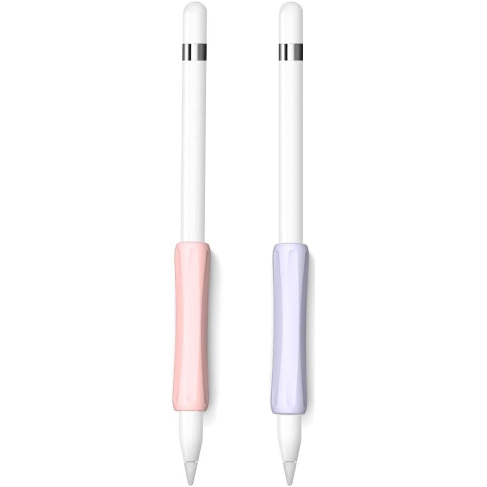 ProElife ergonomic grip holder front view showing pink and purple silicone sleeves for Apple Pencil