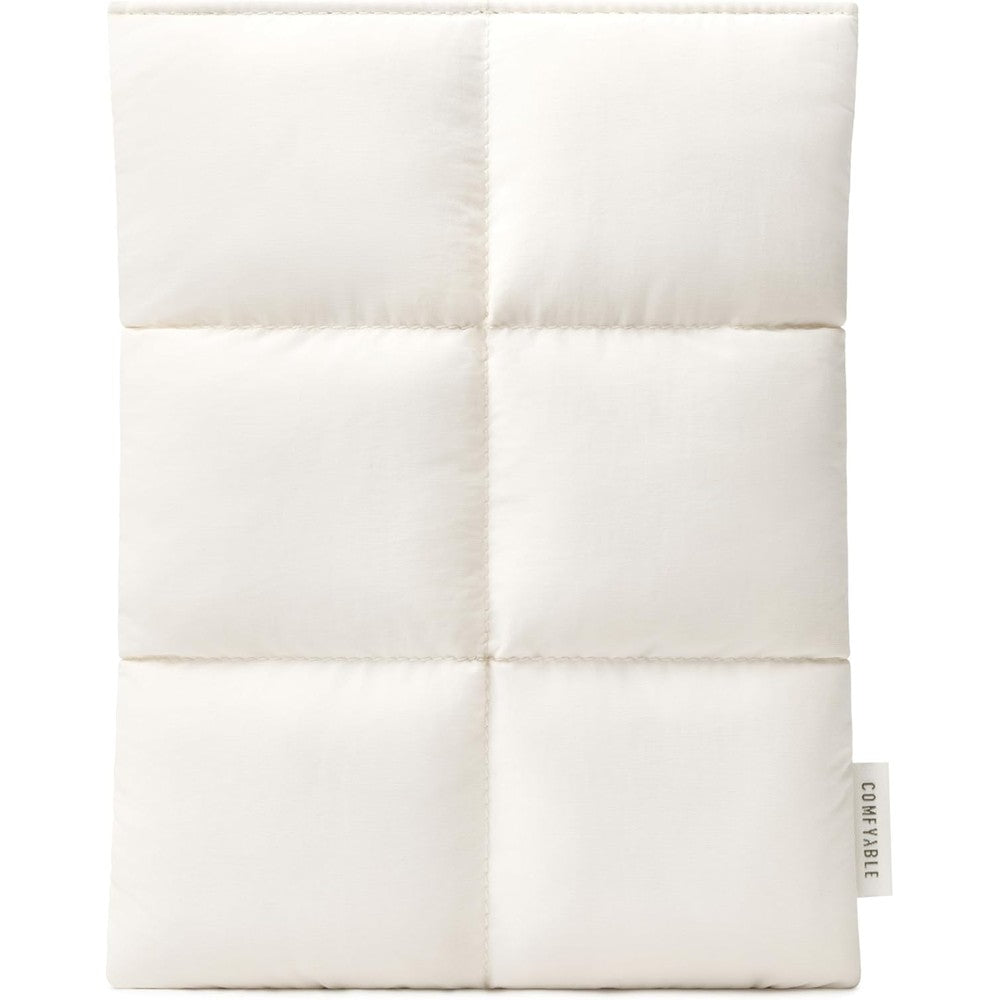 Comfyable puffy tablet sleeve front view in rice color quilted nylon design
