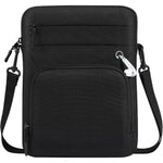 Dadanism tablet sleeve bag front view in black color showcasing the premium splash proof polyester exterior fabric