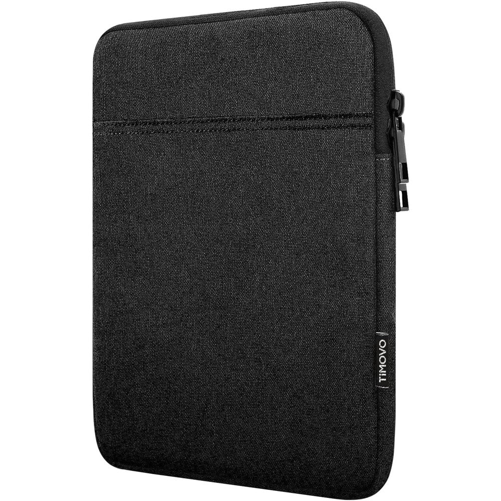TiMOVO tablet sleeve bag front view showing black water resistant polyester exterior zipper enclosure