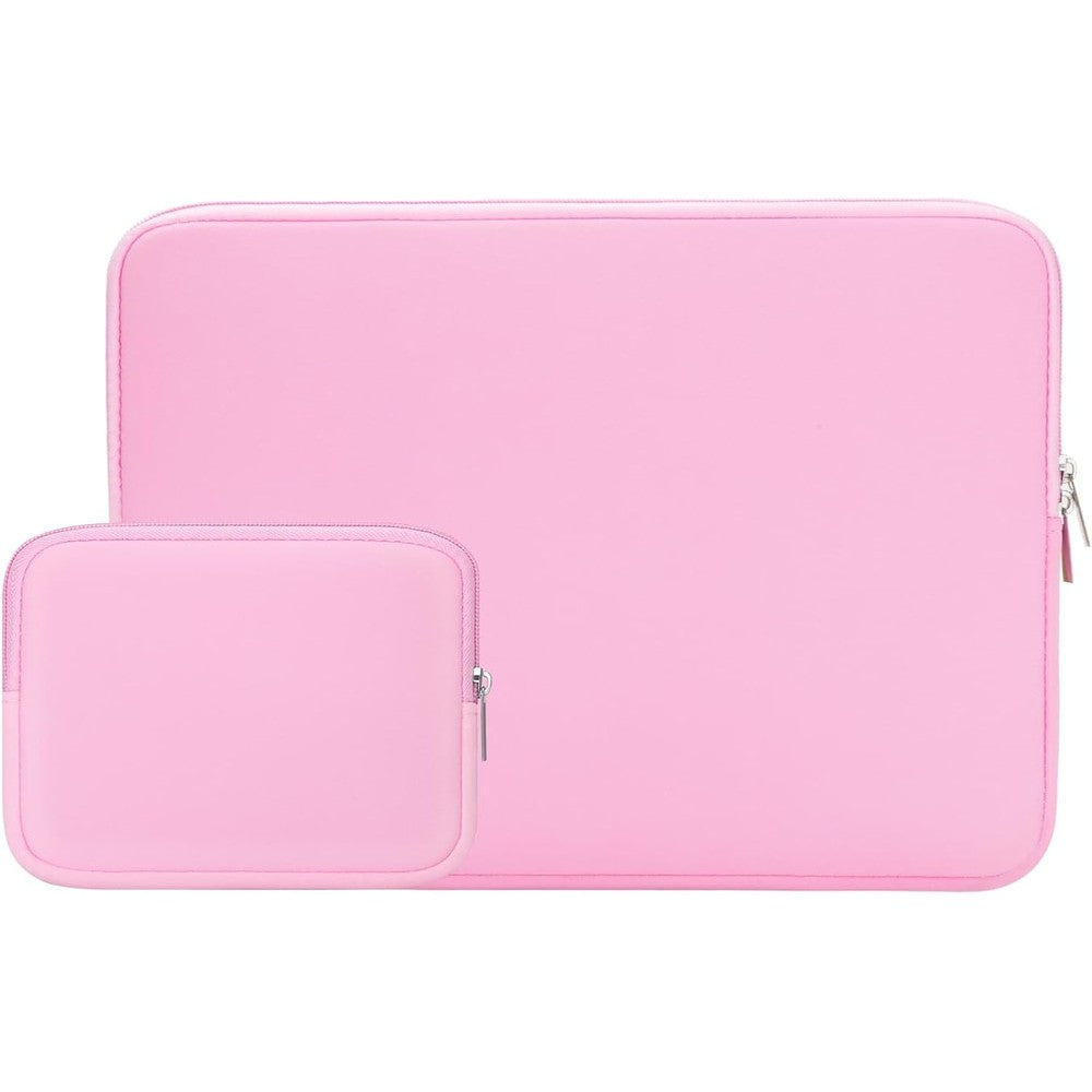 RAINYEAR 14 inch laptop sleeve case front view in vibrant pink with matching accessory pouch