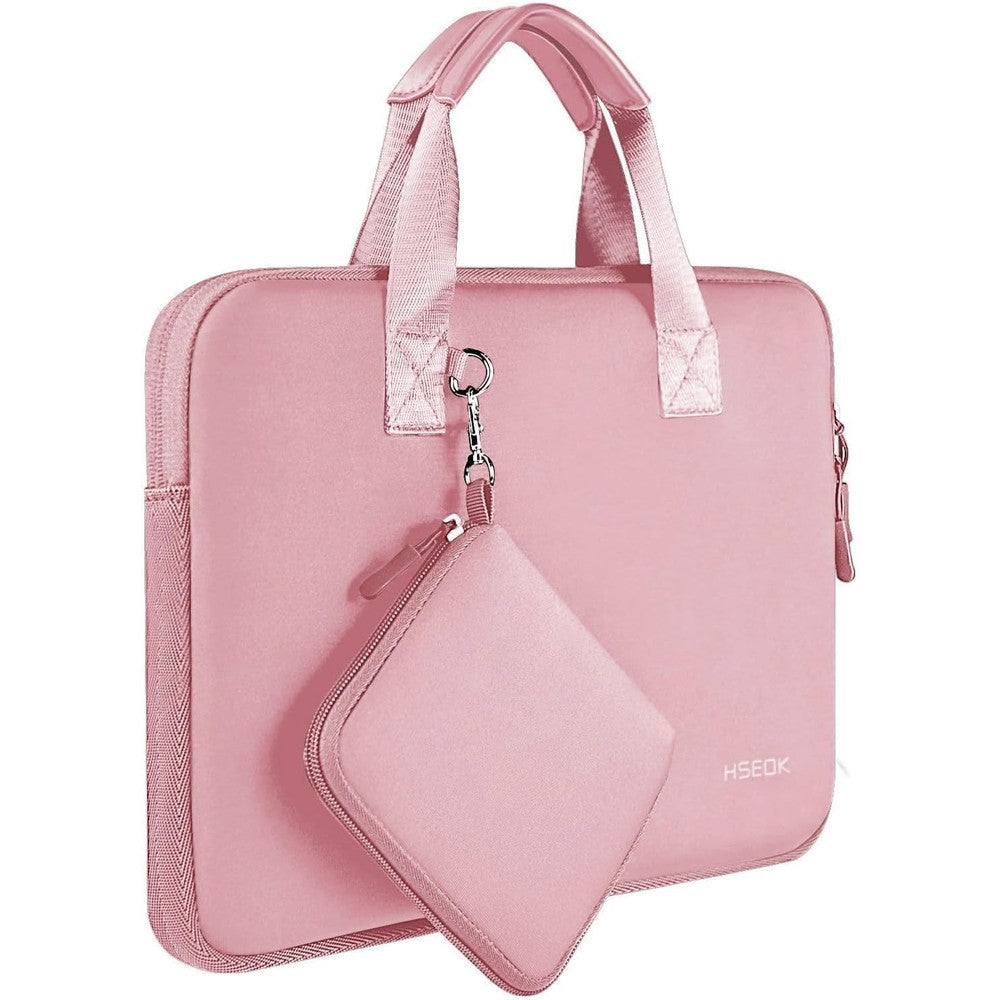 Hseok 14 inch laptop sleeve front view showcasing premium pink neoprene exterior