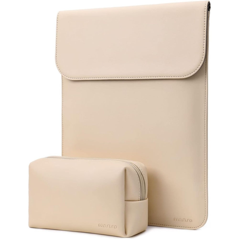 MOSISO 13 inch faux suede laptop sleeve in apricot front view showcasing slim design