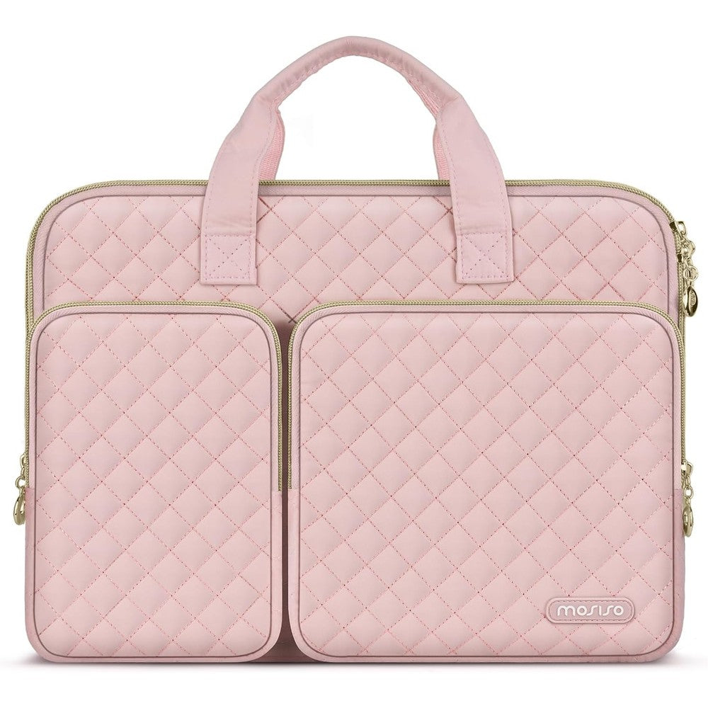 MOSISO 360 protective quilted laptop case in chalk pink shown from the front view.