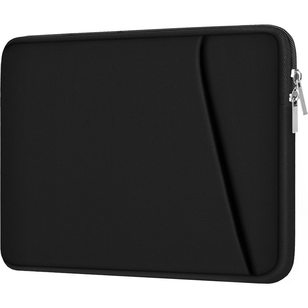 Askuko laptop sleeve 15.6 inch front view in premium black polyester fabric