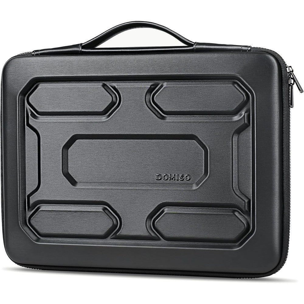 DOMISO 15.6 inch laptop sleeve front view showcasing black hard shell geometric design