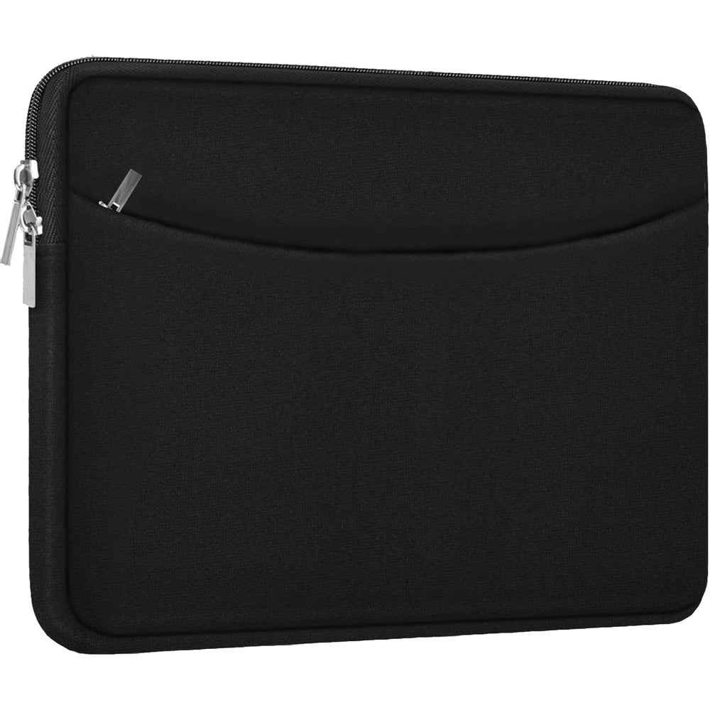 Ampoock laptop sleeve case 14 inch front view showing sleek black water-resistant neoprene exterior design.