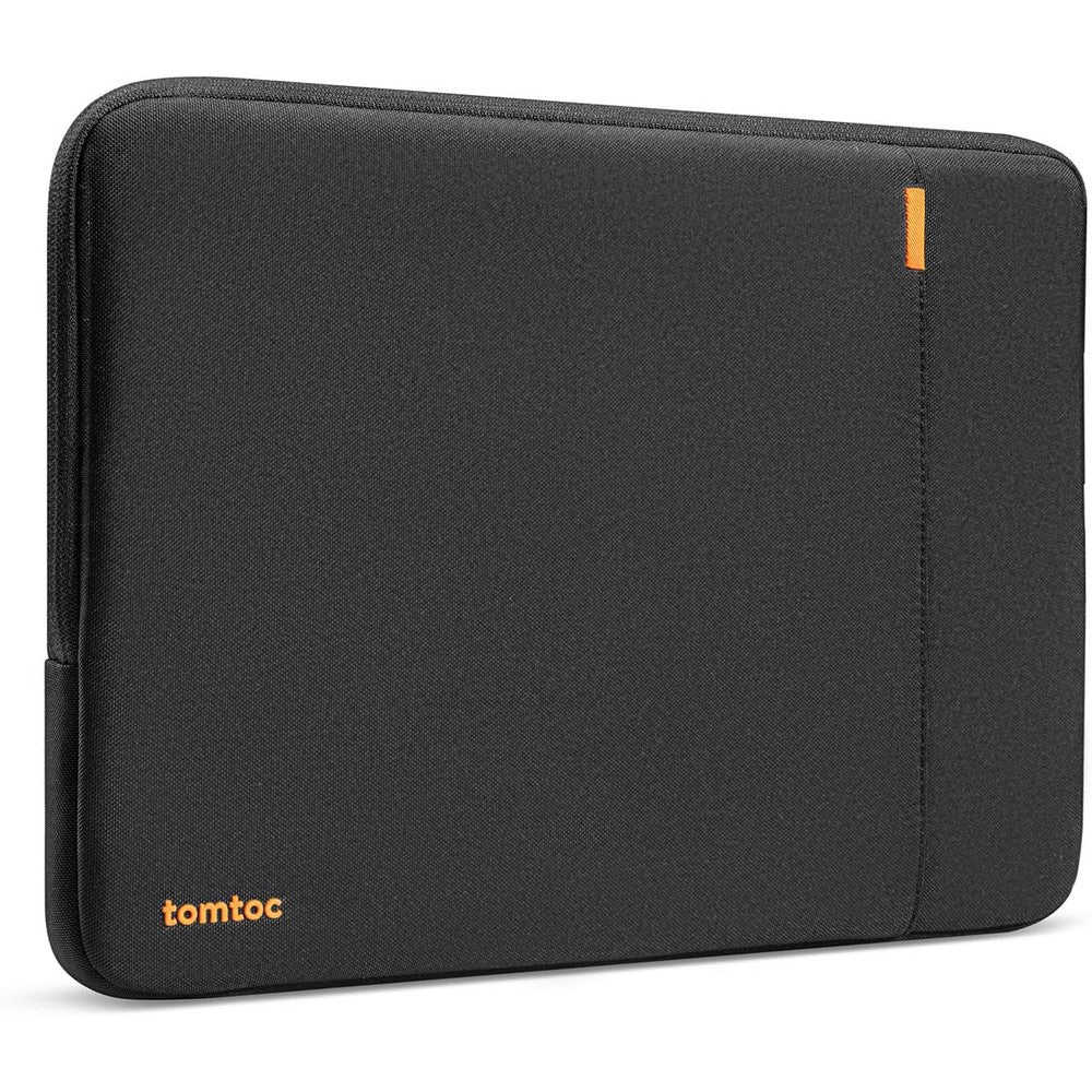Tomtoc Defender-A13 14-inch laptop sleeve front view in matte black showing organized accessory pocket