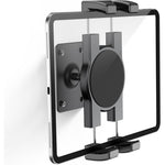 TeQable tablet wall mount front view holding an iPad in a kitchen setting.