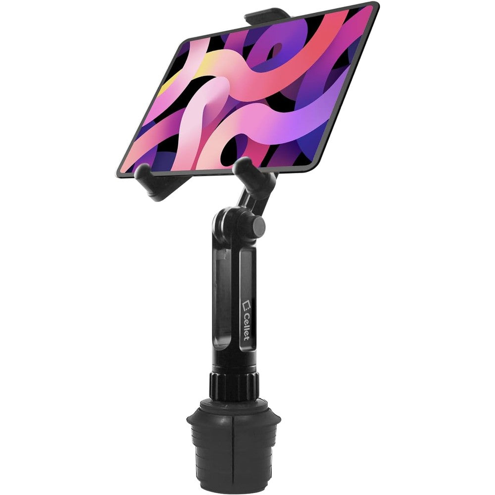 Cellet cup holder tablet car mount front view showing expandable base
