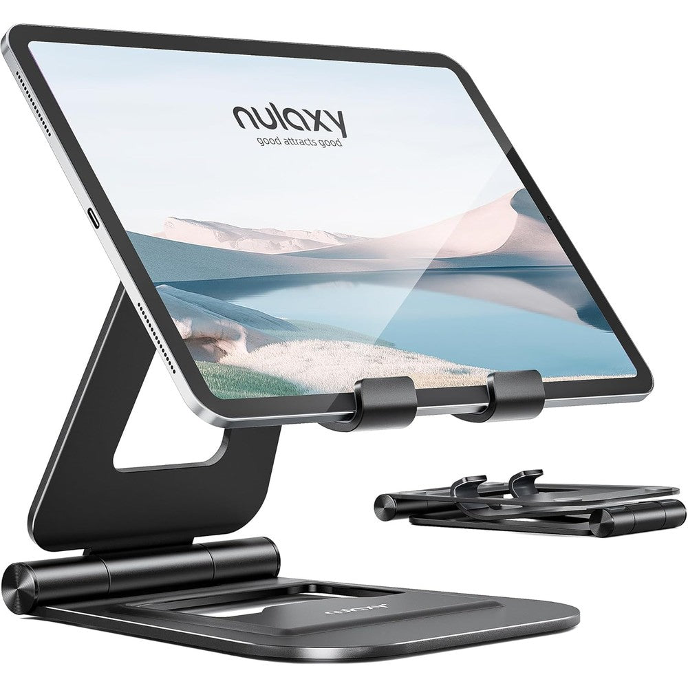 Nulaxy A5 aluminum dual foldable tablet stand front view heavy duty desktop holder