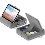 KDD tablet pillow stand grey front view holding a large tablet on a bed