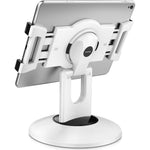 AboveTEK retail kiosk iPad stand white front view on checkout counter