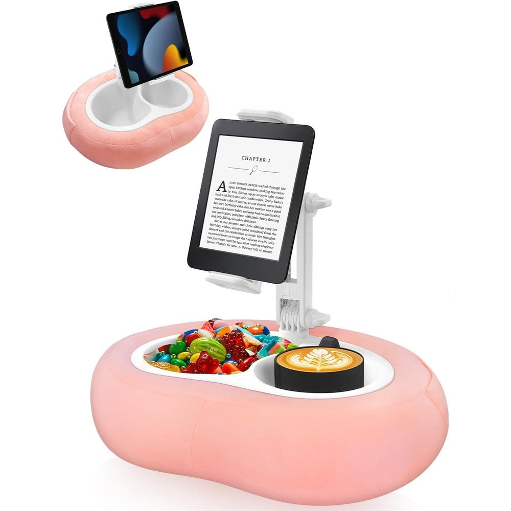 Miledi tablet pillow stand pink front view displaying premium velvet fabric