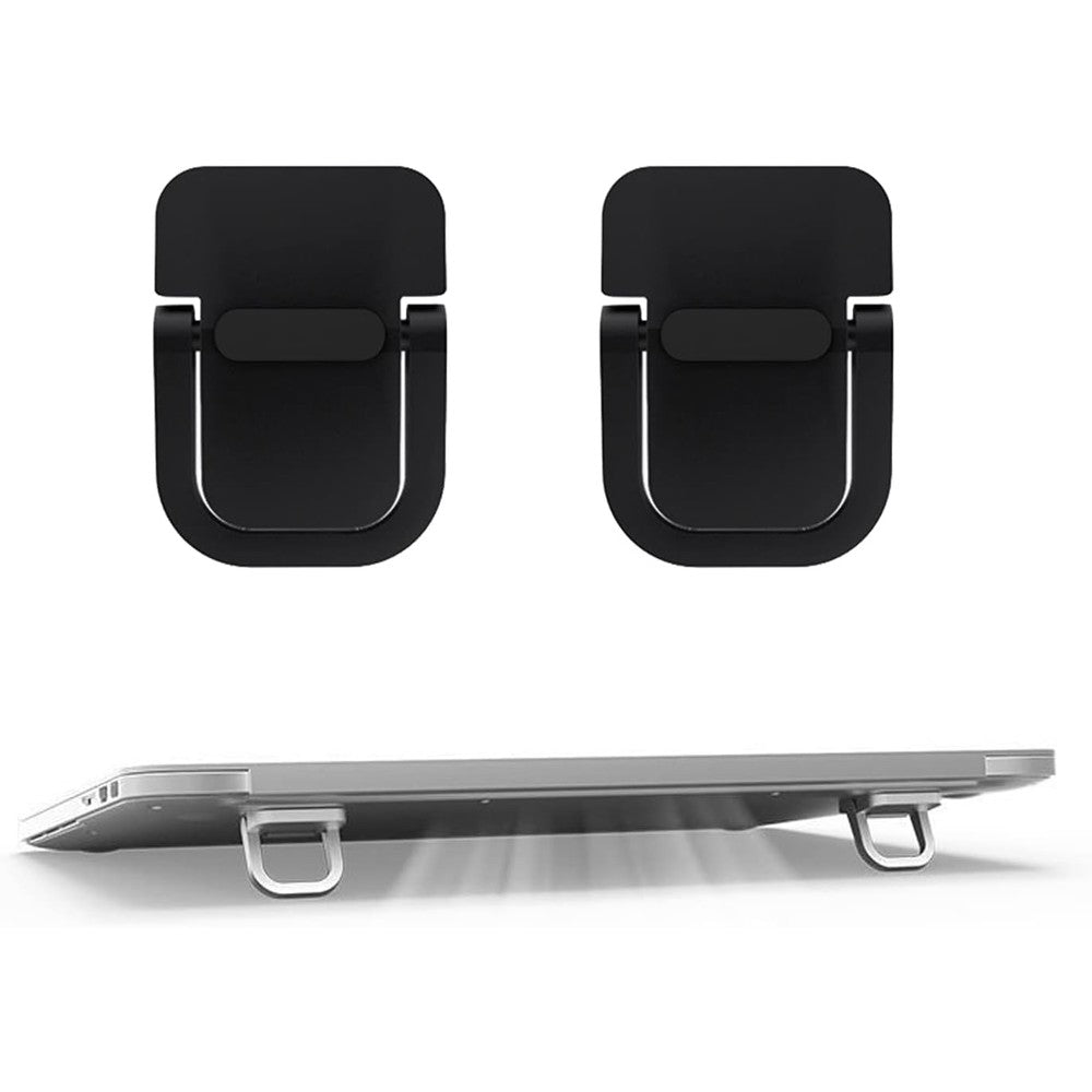 WedFeir mini laptop stand front view showing sleek black aluminum alloy design attached to a computer base